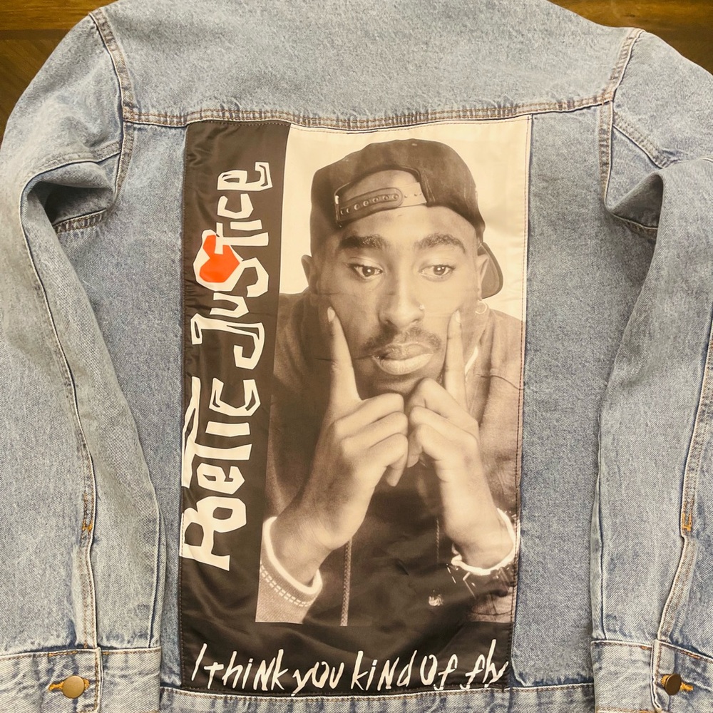 Great gift 2pac Light Blue Denim graphic denim jacket